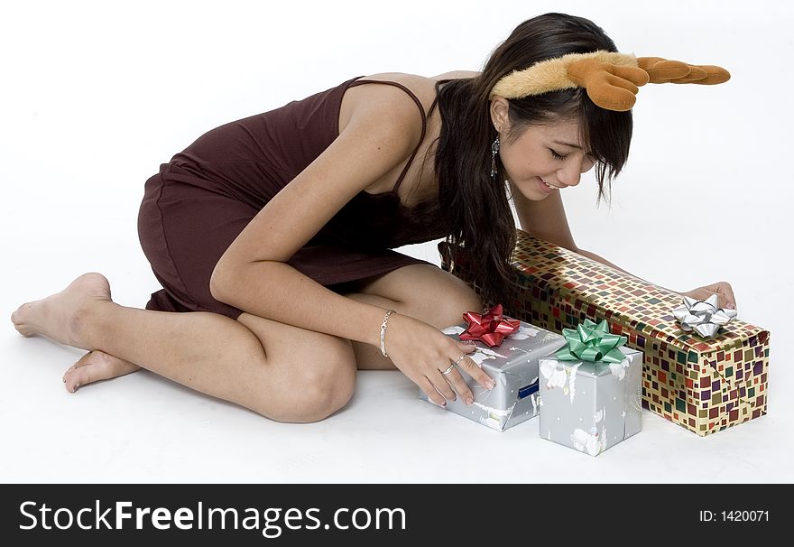 Cute Girl With Presents Around Her. Cute Girl With Presents Around Her