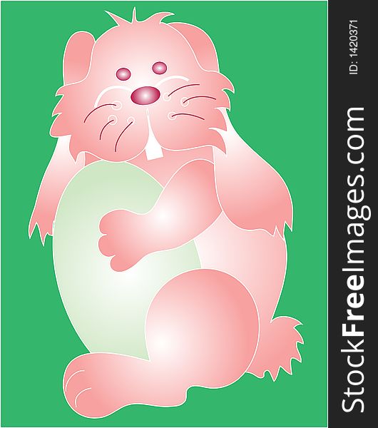 Easter bunny holding an Easter egg, graphic illustration over a green background. Easter bunny holding an Easter egg, graphic illustration over a green background.