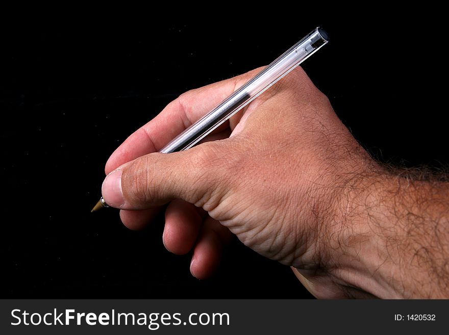 Man hand with a ball pen