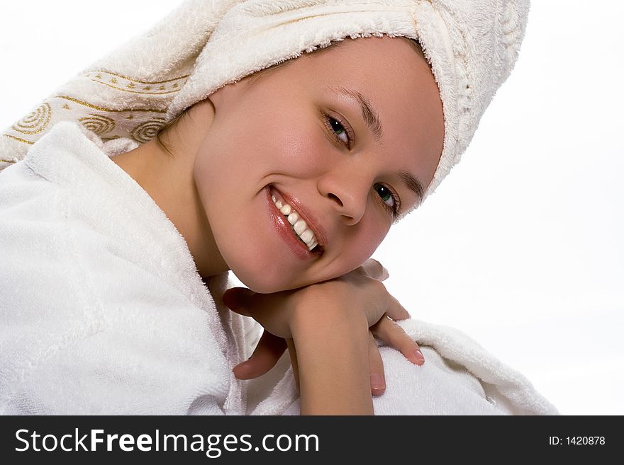 Beauty girl in towel after shower