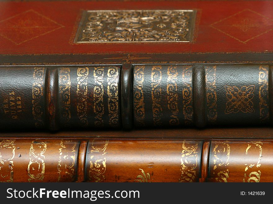 Two ancient books in leather bindings issued in 1882