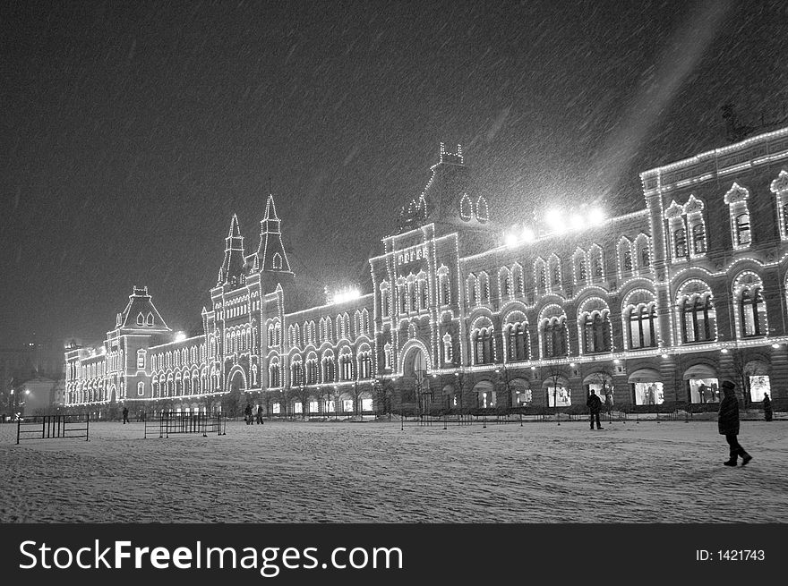 Hard snowfall in Moscow at Red Square