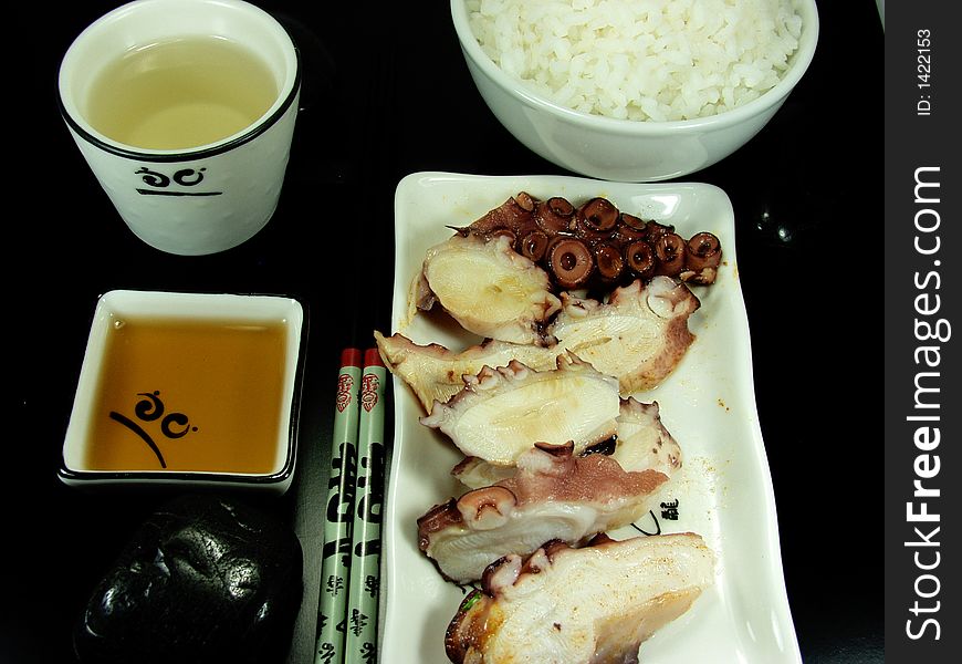 Japan traditional food table whit octopussy and rice. Japan traditional food table whit octopussy and rice