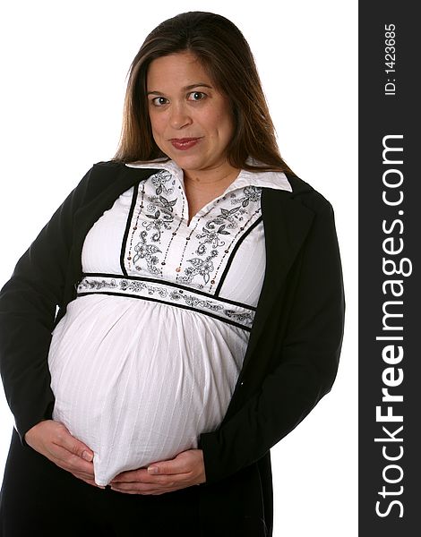 Business woman pregnant hands together. Business woman pregnant hands together