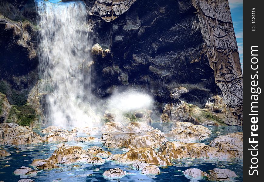 A digitally created image of a beautiful waterfall. A digitally created image of a beautiful waterfall