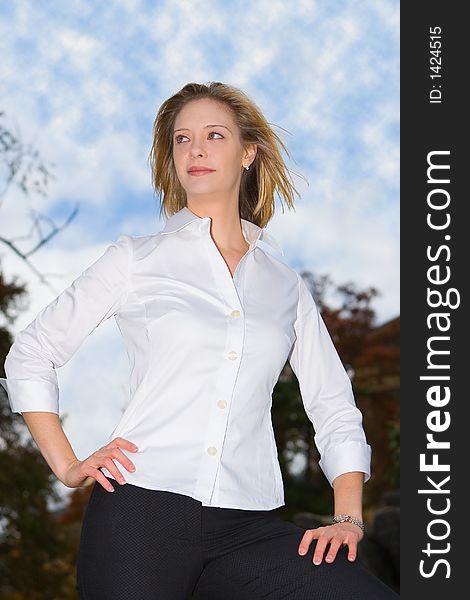 A young successful businesswomen posing outdoors. A young successful businesswomen posing outdoors.