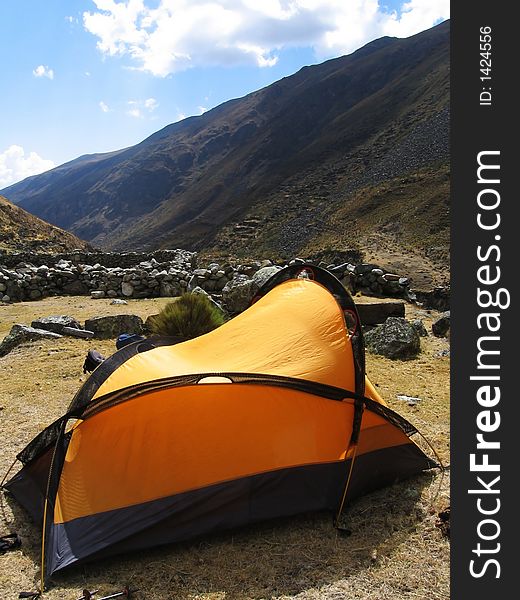 Yellow tent in the mountain. Yellow tent in the mountain