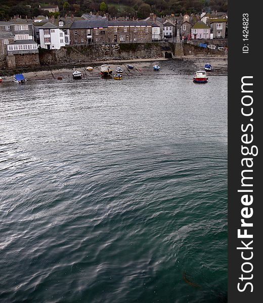 Cornish fishing town from harbour wall