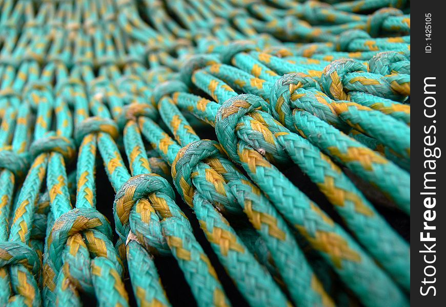 Green fishing nets in harbour