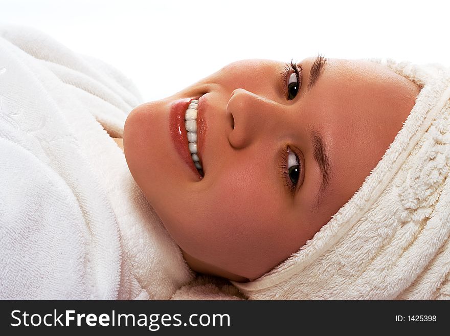 Beauty girl in towel after shower