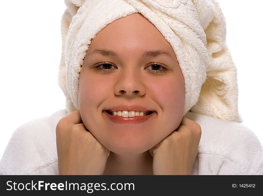 Beauty girl in towel after shower