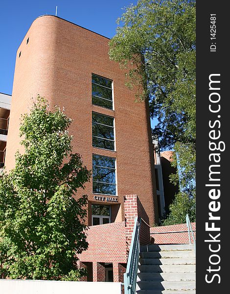 A Modern brick city government building. A Modern brick city government building