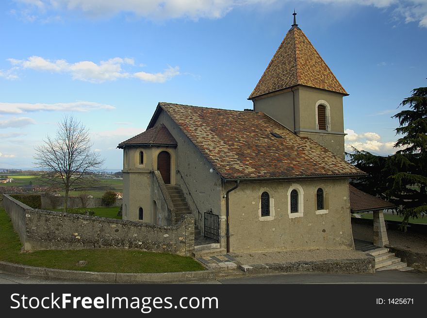 The little church in the vineyards at Luins, Switzerland.