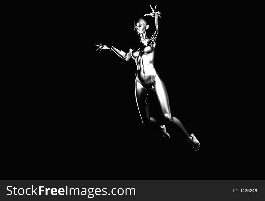 Platinum render on female figure leaping off the edge. Platinum render on female figure leaping off the edge