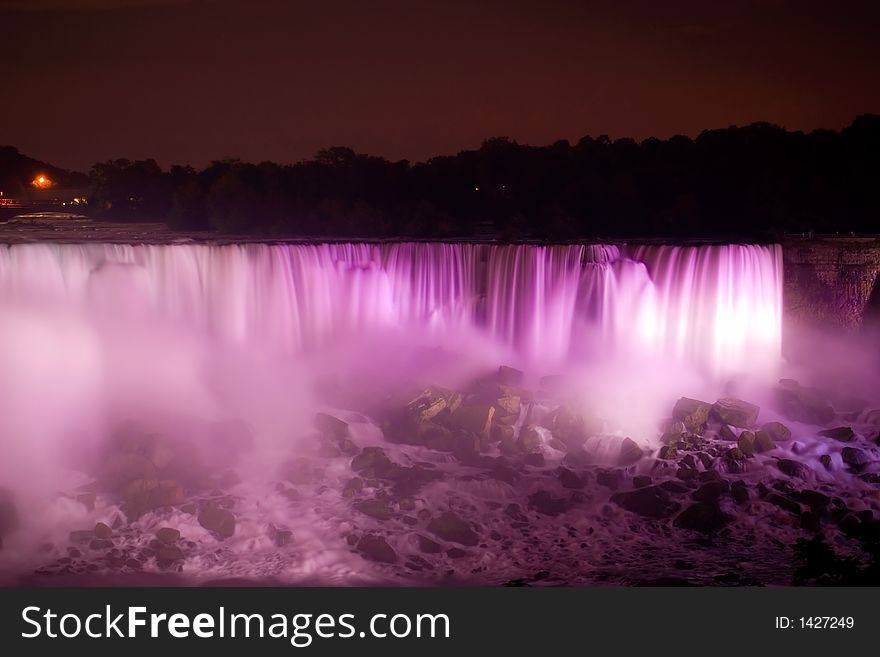Niagara Falls at night with the lights. Niagara Falls at night with the lights