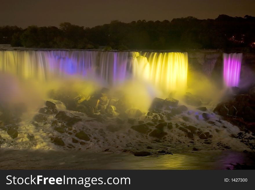 Niagara Falls at night with the lights. Niagara Falls at night with the lights