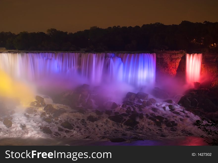 Niagara Falls at night with the lights. Niagara Falls at night with the lights