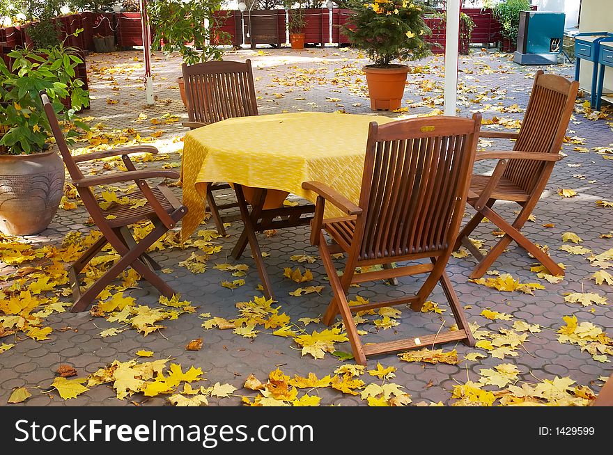 Autumn empty terrace table