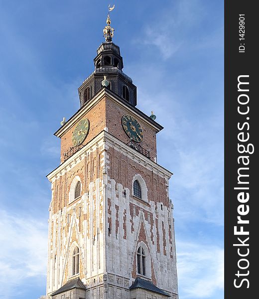 Historical Medieval Town Hall tower in Krakow, Poland