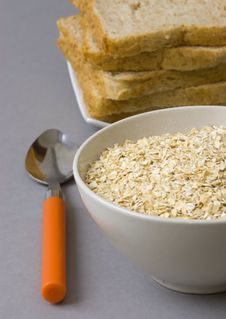Bowl With Oats And Bread Stock Image Bowl With Oats And Bread Stock Image