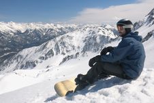 Snowboarder In Mountains Stock Images