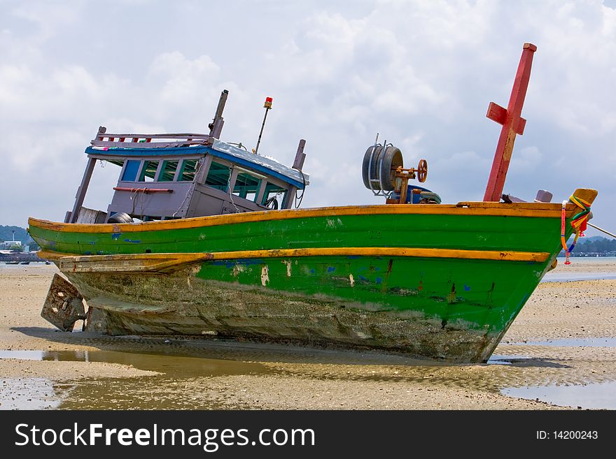 Fishing boat on beach.Taken at Rayong Beach Thailand