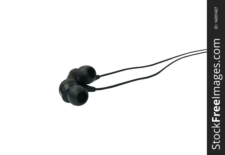 Black earphones on white background