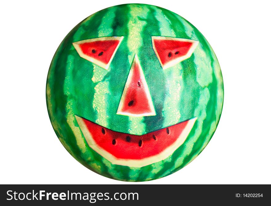 Watermelon with a face isolated on white