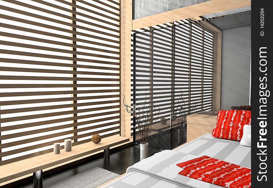 Modern interior of a bedroom room 3D