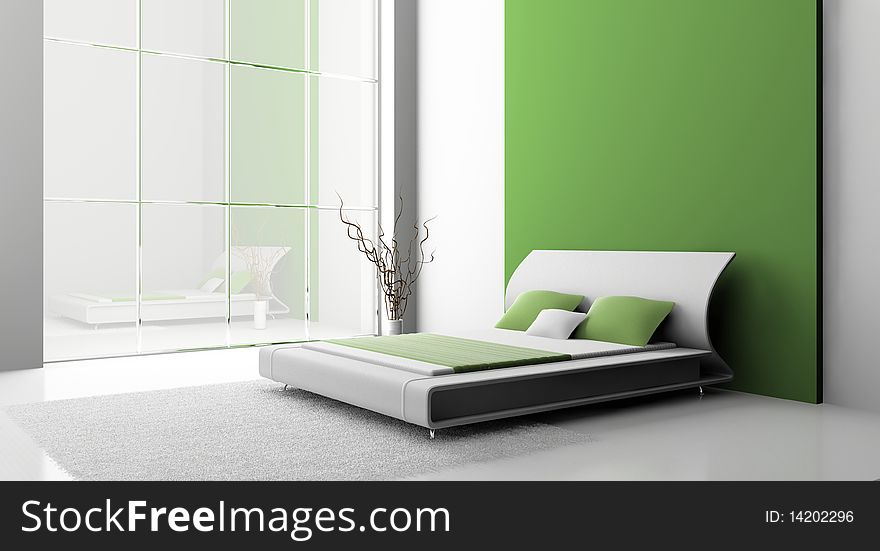 Modern interior of a bedroom room 3D