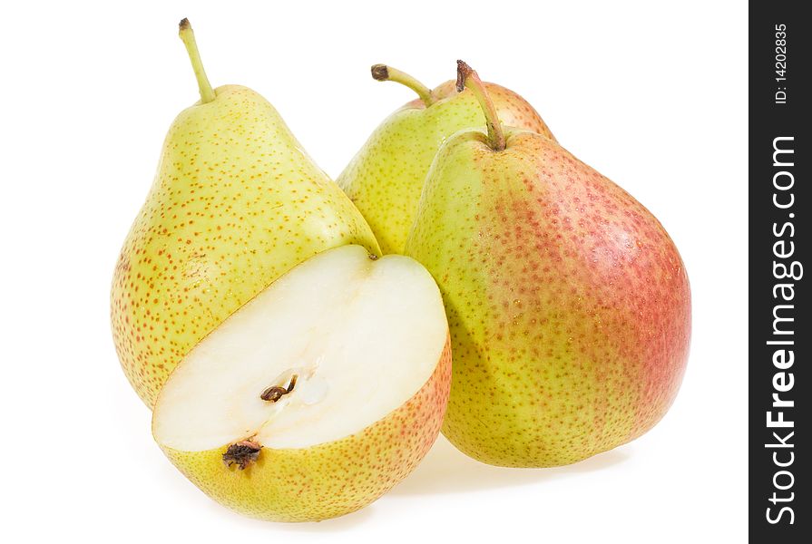 Fresh pears on white background