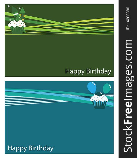 Green and blue birthday cards with copy-space