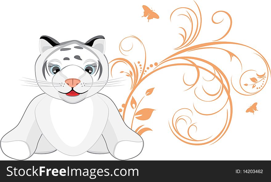 Little Tiger With Decorative Floral Ornament