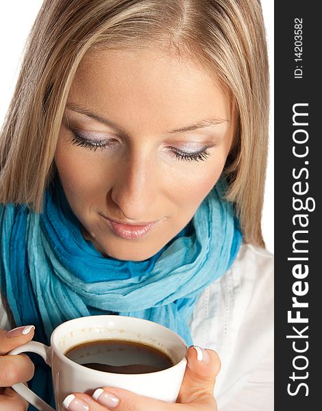 Caucasian woman with cup of coffee