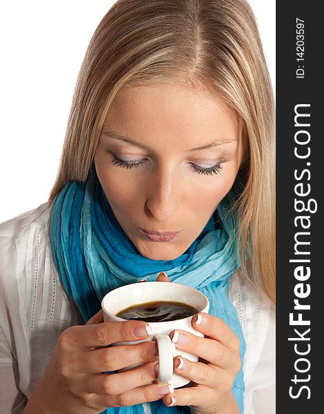 Caucasian woman with cup of coffee