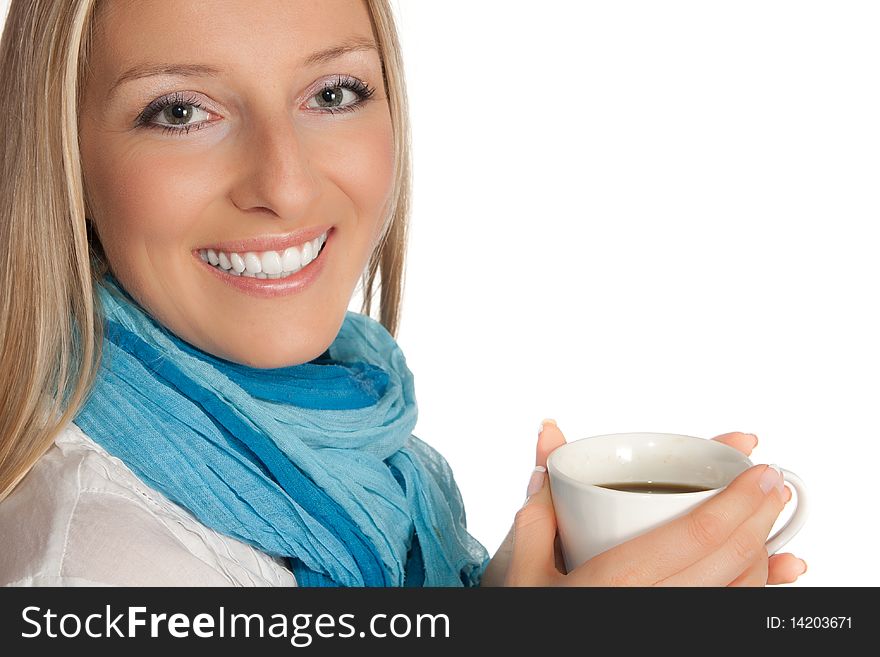 Caucasian woman with cup of coffee