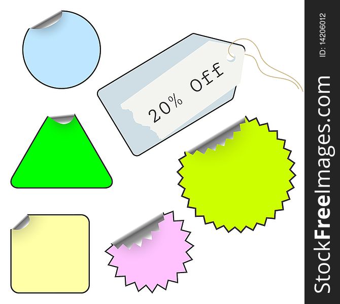 Vector set of tags isolated over white