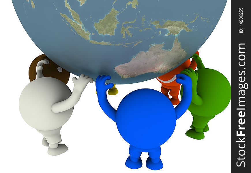 Group of smileys supported the Globe. Concept render