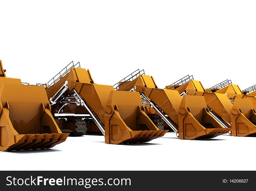 Group of Orange diggers isolated on white background