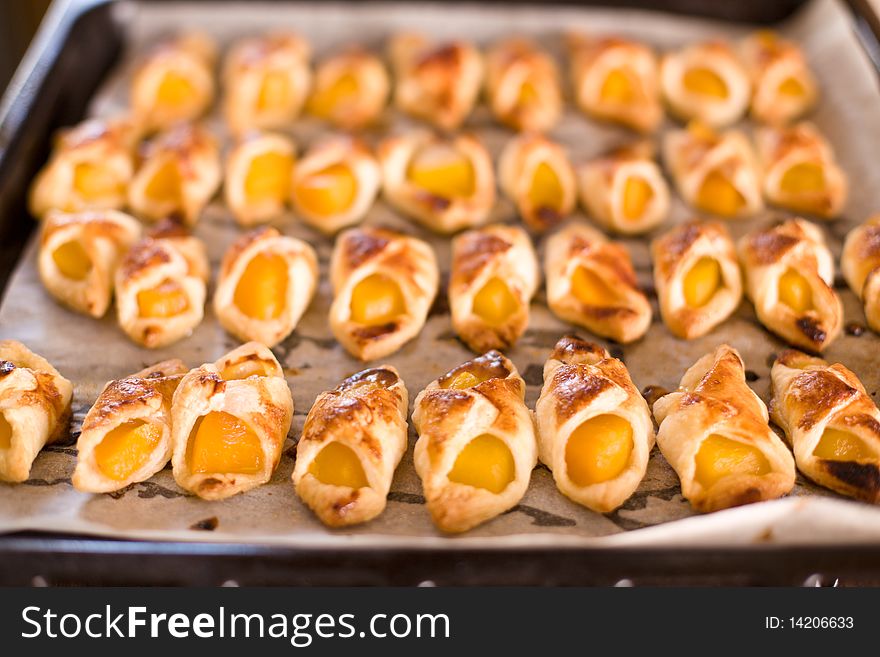 Many hot Croissants with peach