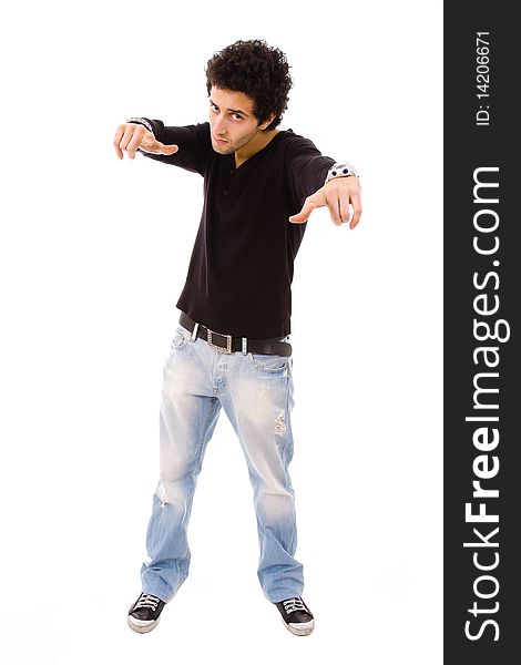 Full body of young casual men on a white background