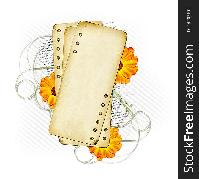 Card for design with sheets and flowers