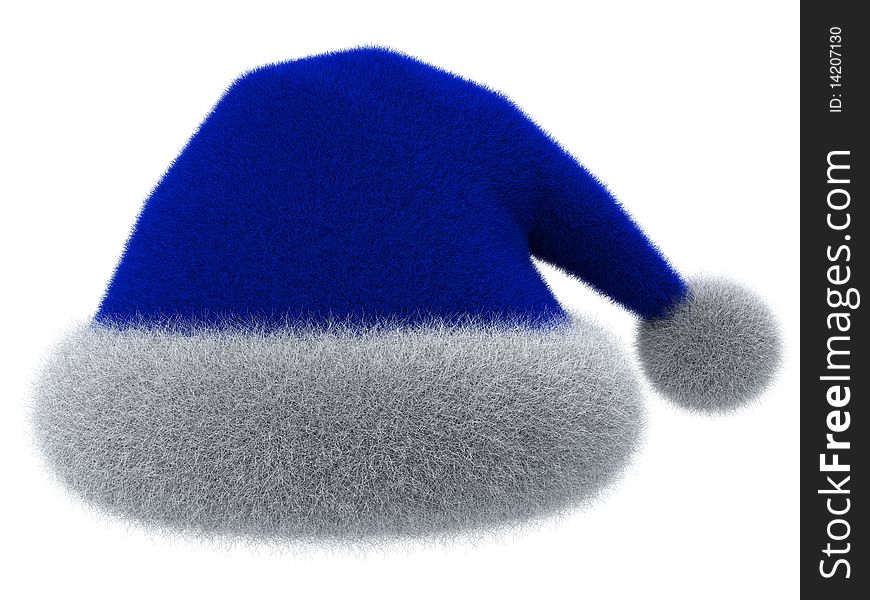 Santa Claus's blue hat isolated on white. 3d rendered. Santa Claus's blue hat isolated on white. 3d rendered