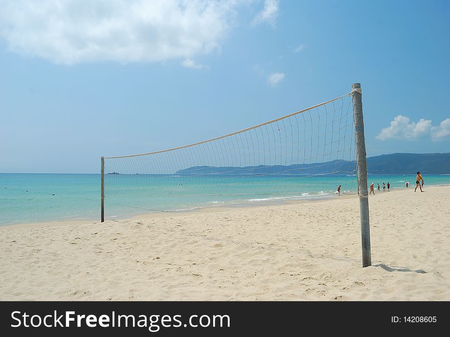 Beach volleyball court with the background of the sea