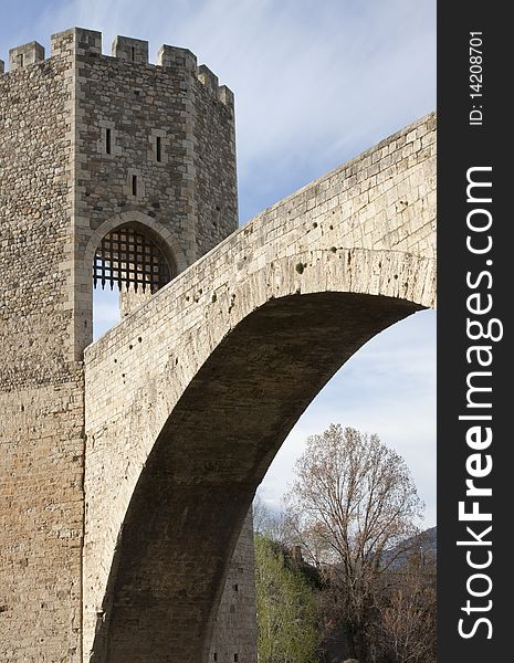 Roman Bridge BesalÃº in Girona, Catalonia