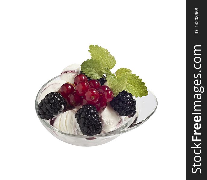 Ice cream with berries on a white background. Ice cream with berries on a white background