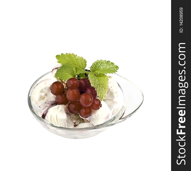 Ice cream with berries on a white background