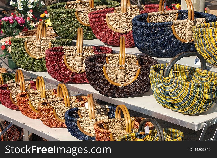 Baskets At A Market In Provence