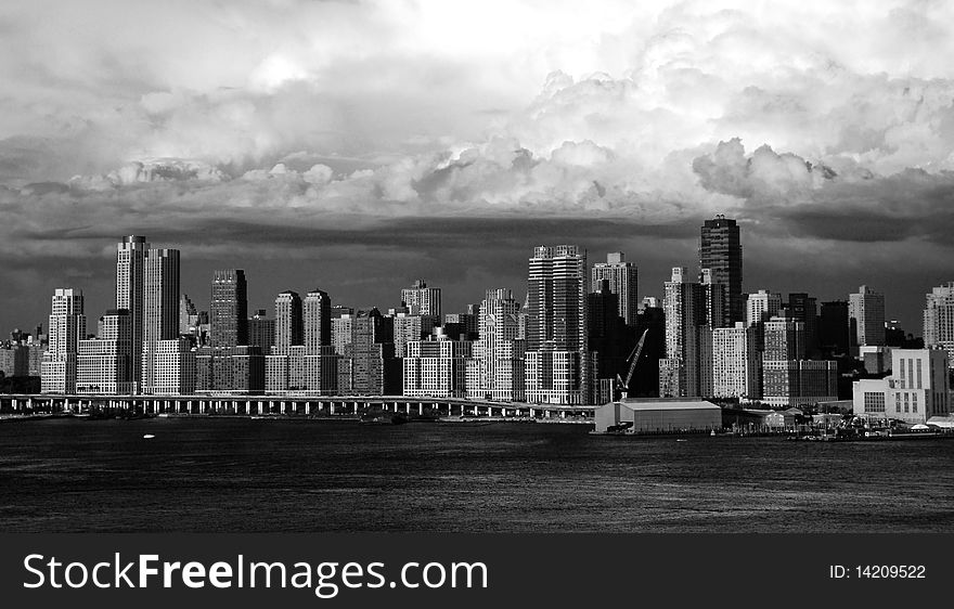 Black and white view of the Upper West Side of Manhattan after storm clouds have rolled through. Black and white view of the Upper West Side of Manhattan after storm clouds have rolled through.