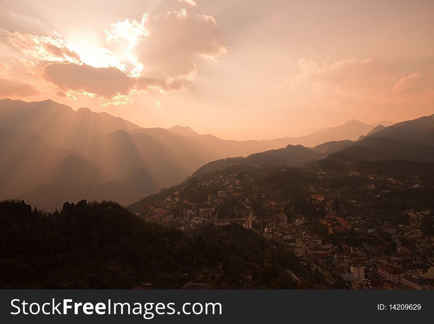 Sapa at the evening, the north town at Vietnam, from the peak of Hamrong. Sapa at the evening, the north town at Vietnam, from the peak of Hamrong.